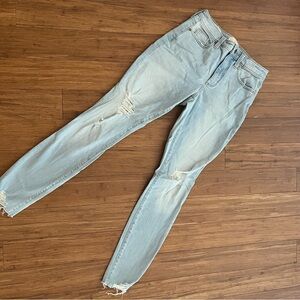 Distressed light wash high waisted jeans, size 4/27R